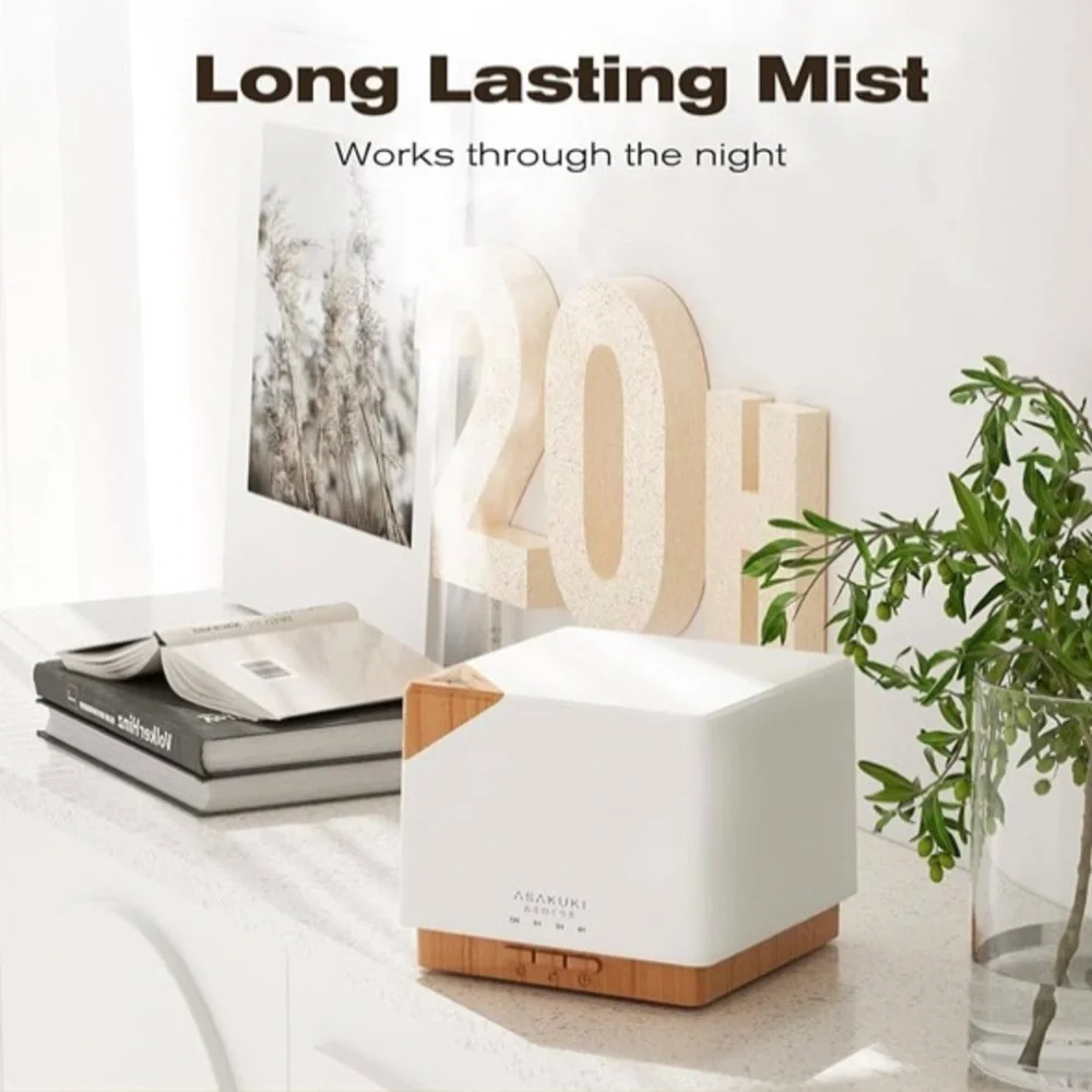 NIB Square White and Light Wood Essential Oil Diffuser